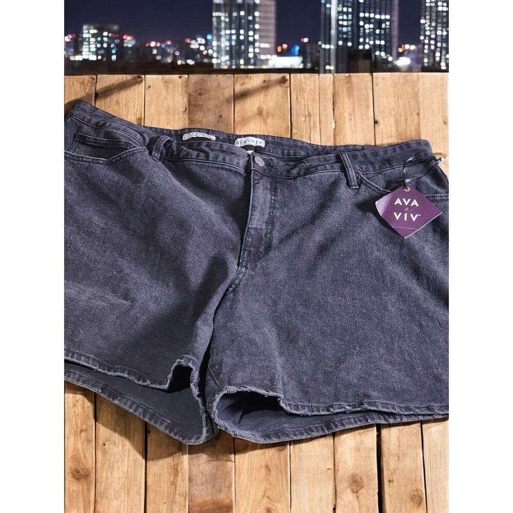 Ava & Viv Womens 26 Plus Black Bermuda Jean Shorts High Rise Denim Relaxed NWT - Picture 5 of 10